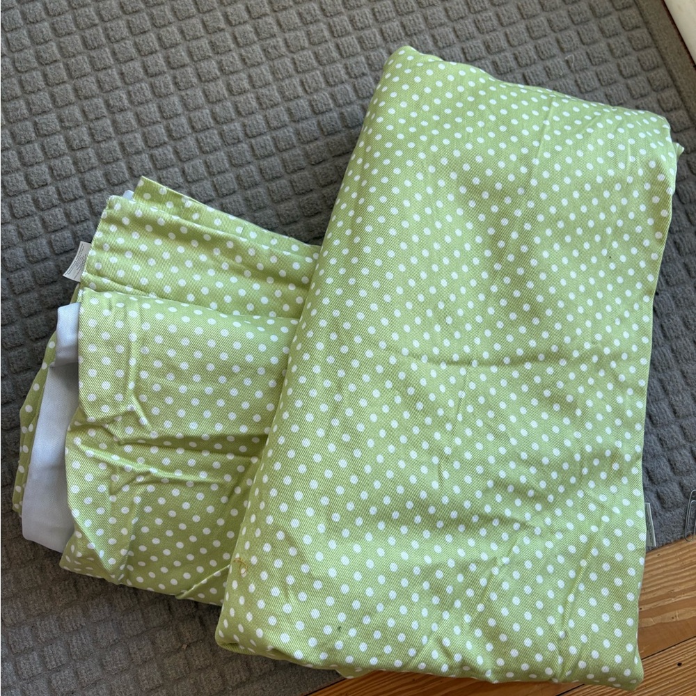 Pottery Barn Kids Green and White Polka Dot blackout curtains